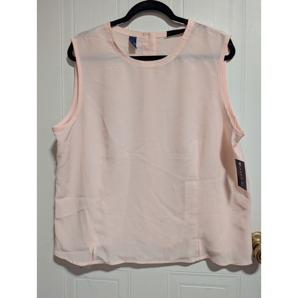 NWT Karen Scott Women's XL Sheer Pink Sleeveless Round Neck Button Back Blouse